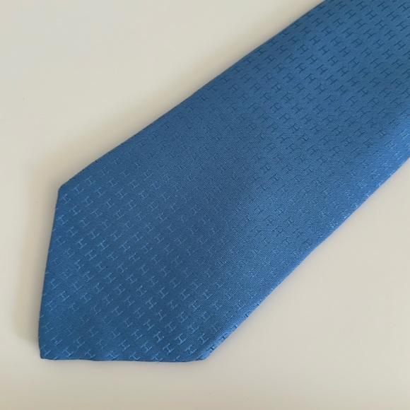 Hermes Other - HERMES Faconnee H Tie H Logo Print Light Blue Silk Tie